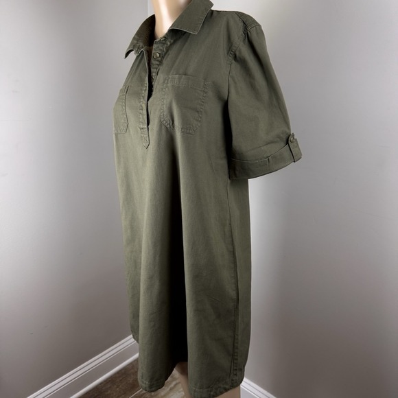 Karen Scott Dress Womens Sz M Green Cotton 1/4 Button Utility Shirt Short Sleeve - Picture 12 of 16